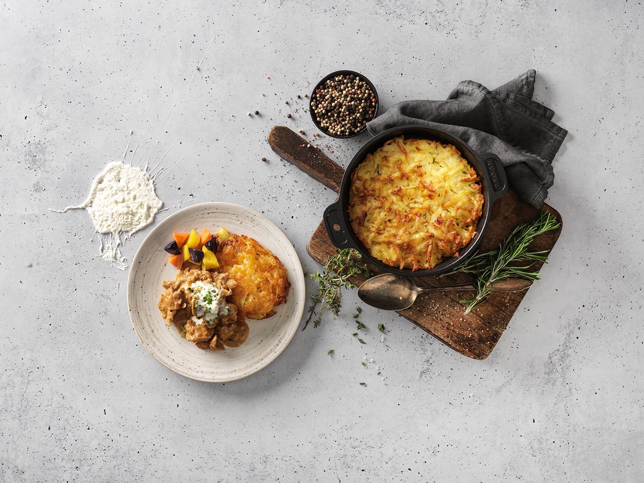 Züri Gschnätzlets (vegetarisch) mit Rösti und Karotten