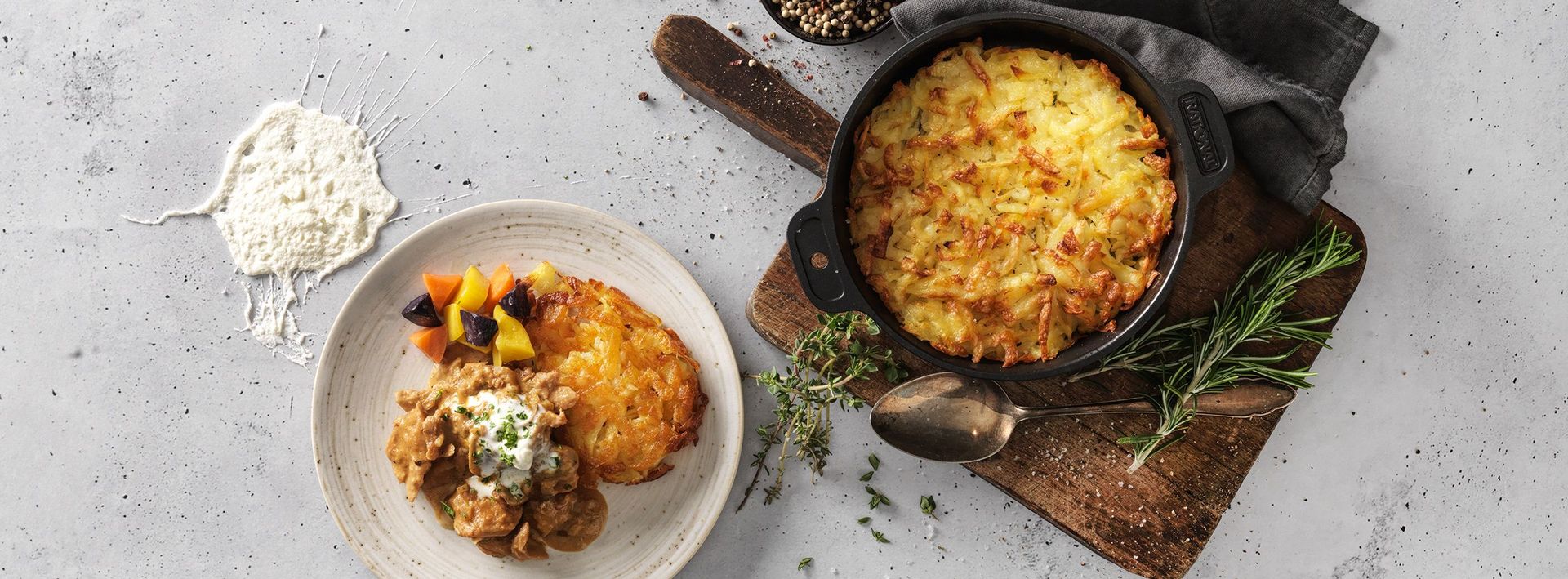 Züri Gschnätzlets (vegetarisch) mit Rösti und Karotten