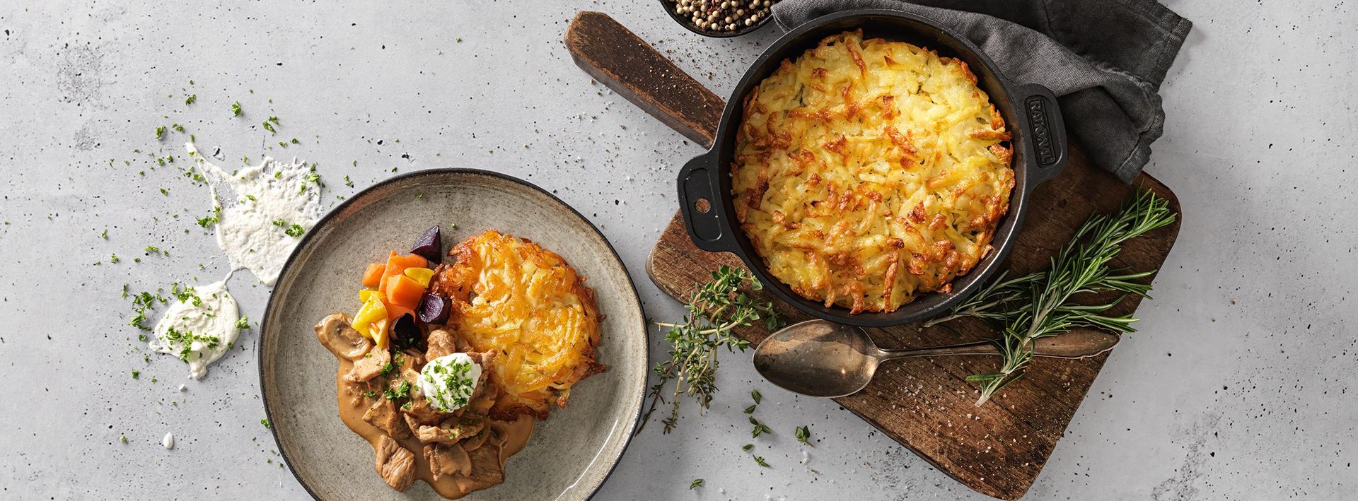 Züri Gschnätzlets mit Rösti und glasierten Karotten