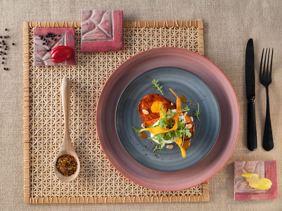 Süßkartoffel mit Erdnüssen, Sourcream und Lemon-Chili-Pepper