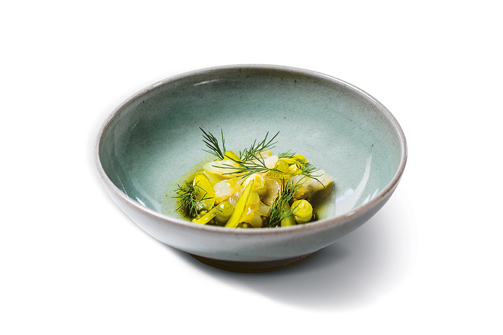 Wolfsbarsch, Miso Tapioka, Fenchel.
