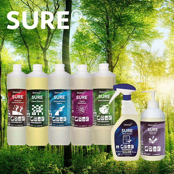 SURE-Produktlinie von Diversey bietet 100% biologisch abbaubare Reinigungsprodukte
